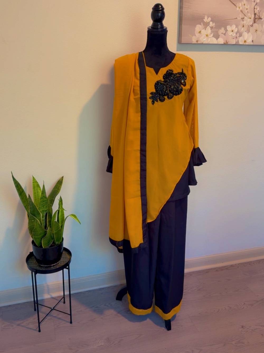 Mustard & Black Women's Kurta Set